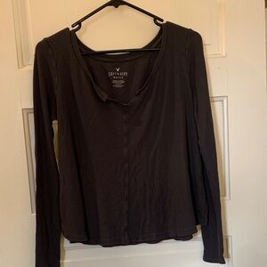 American Eagle Soft & Sexy Waffle Knit V-Neck Long Sleeve Top